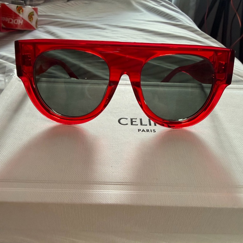 Celine Red Transparent Acetate Sunglasses with Dark Lenses